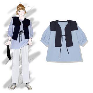 Crewneck Puff-sleeve Blouse