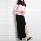 Set: Color Panel Turtleneck Sweater + Side Slit Maxi Skirt
