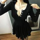 Deep V-neck Mini A-line Dress