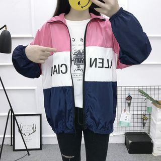 Color Block Letter Zip Jacket