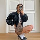 Croc-grain Faux-leather Blouson Jacket