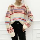 Shoulder Cut Out Striped Knit Pullover