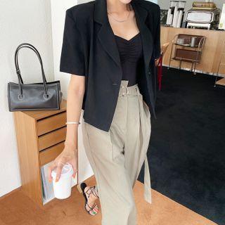 Short-sleeve Linen Blend Crop Blazer
