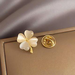 Clover Cat Eye Stone Alloy Brooch Gold - One Size