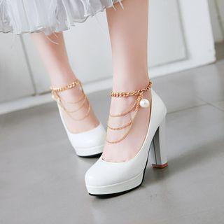 Chain Detail Platform Block Heel Pumps