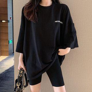 Lettering 3/4-sleeve T-shirt / Leggings