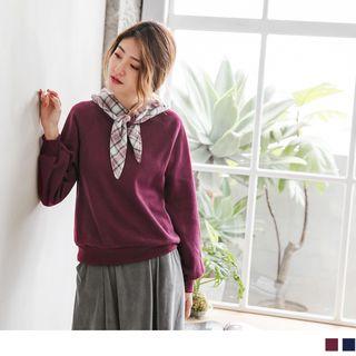 Plaid Lining Tie-neck Hoodie