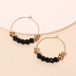Bead Hoop Drop Earring 1 Pair - Black - One Size