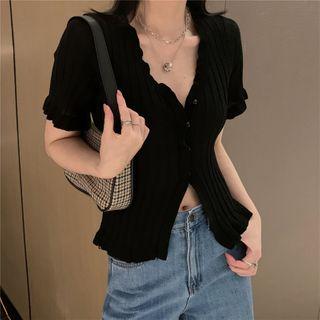 Short-sleeve Frill Trim Cardigan