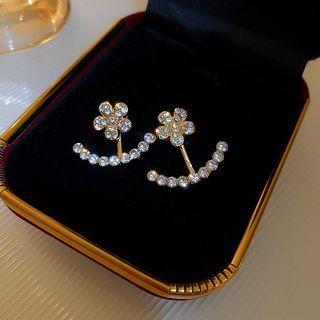Flower Rhinestone Swing Earring 1 Pair - Earrings - Silver Pin - Flower - Gold & Silver - One Size