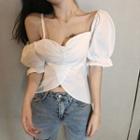 Puff-sleeve Cold-shoulder Cropped Blouse