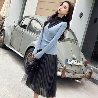 Set: Long-sleeve Top + Pleated Dress