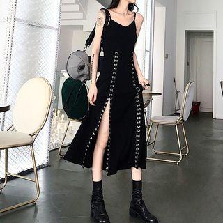 Lace-up Detail Hooded Top / Slit-hem Slipdress