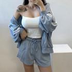 Long-sleeve Zip Jacket + Sweat Shorts Blue - One Size