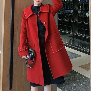 Contrast Stitching Button-up Long Coat
