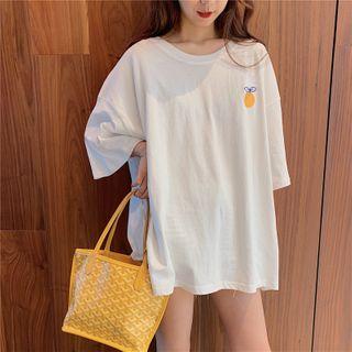 Orange Embroidered Short-sleeve Round Neck T-shirt
