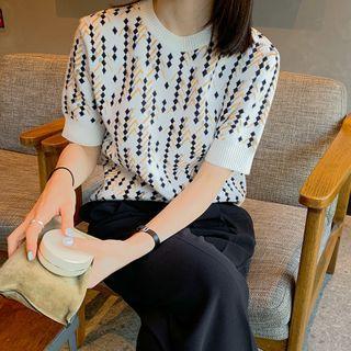 Round-neck Geometric Short-sleeve Knit Top