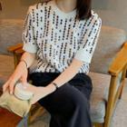 Round-neck Geometric Short-sleeve Knit Top