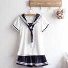 Set: Short-sleeve Sailor Shirt + Skirt / Short-sleeve Sailor Shirt / A-line Skirt