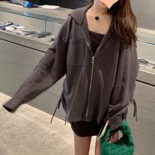 Hooded Drawstring Zipped Jacket