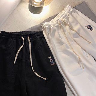 High-waist Bear Embroidered Quilted Sweatpants