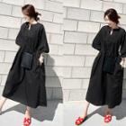 Balloon-sleeve Gathered Long Dress