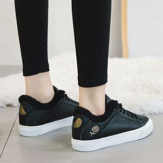 Flower Embroidered Lace Up Sneakers