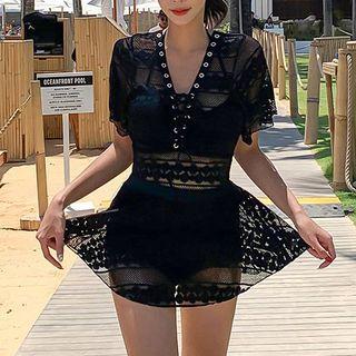 Set: Bikini Top + Bottom + Lace Swim Dress
