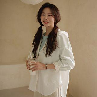 Hooded Pleated-cuff Boxy Shirt