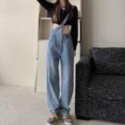 Asymmetrical High-waist Denim Jumpsuit