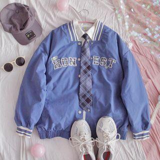 Lettering Baseball Jacket Blue - One Size