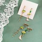 Leaf Cat Faux Pearl Asymmetrical Dangle Earring