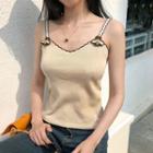 Sleeveless Bee Embroidery Knit Top
