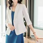 Elbow-sleeve Blazer / Sleeveless Shirred A-line Dress / Straight Leg Pants / Set