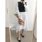 Set: Tie-back Sleeveless Knit Top + Long Shirtdress