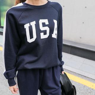 Usa Letter Contrast-trim Sweatshirt