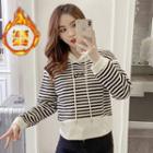 Long-sleeve Striped Letter Embroidered Hoodie