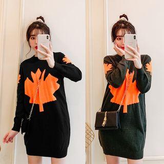 Maple Leaf Print Mini Sweater Dress