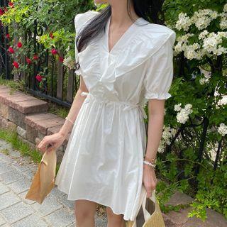 Frill-trim Tie-waist Dress Ivory - One Size