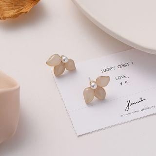 S925 Sterling Silver Petal Ear Stud 1 Pair - 925 Silver - Earrings - One Size