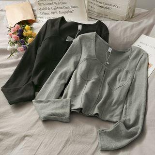 Square-neck Zipper Crop T-shirt