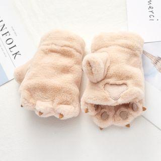 Cat Paw Chenille Half Gloves