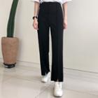 Band-waist Slit-front Straight-cut Pants
