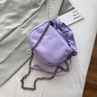 Shirred Top Handle Faux Leather Crossbody Bag