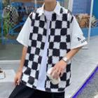 Elbow-sleeve Lettering Checkerboard Shirt