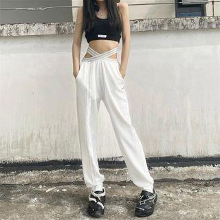Glitter Cross Strap Cropped Harem Pants