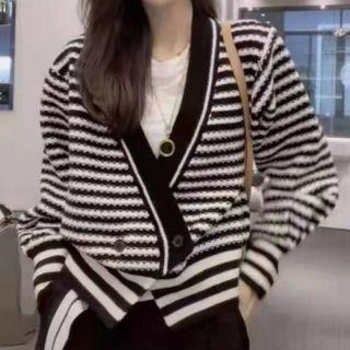 Stripe Asymmetric Loose Fit Cardigan