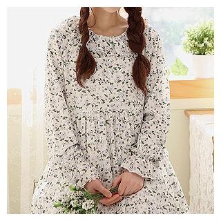 Frill-trim Floral Pattern Empire Dress