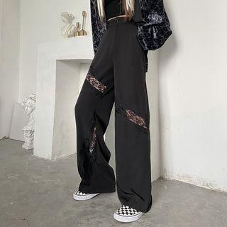 Lace Panel High Waist Wide Leg Pants