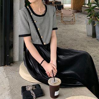 Spaghetti-strap Houndstooth Mini A-line Dress / Short-sleeve Jacket